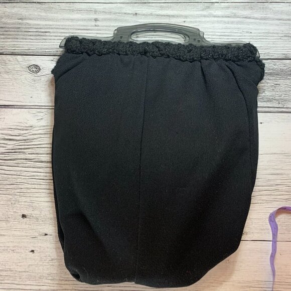 Vtg Crochet Hand Knit Handbag Black Red Granny Square Retro Hippie Festival Tote - Picture 7 of 7